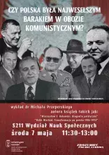 Plakat wykładu, Plakat wykładu, odbędzie się 7 maja, o godzinie 11:30, aula S211, Wydział Nauk Społecznych